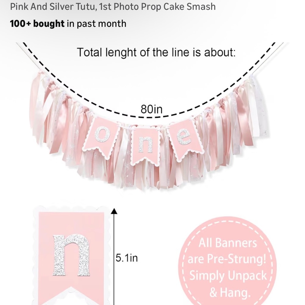 Pink and Silver Party Bannerfor baby’s 1st birthday